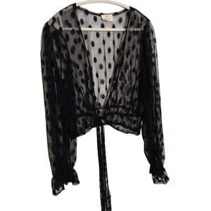 Ember black polka dot sheer whimsigoth blouse-size XL tie layer dark fairy rave